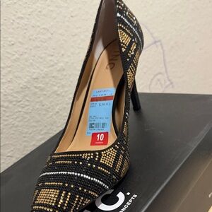 INC International Concepts Women's Black and Gold Patterned Heels